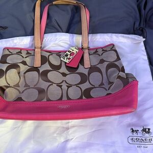 Coach Pink and Brown Signature Tote